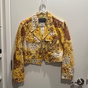 Versus Versace Women's Vibrant Yellow, White, & Brown Cotton Jacket